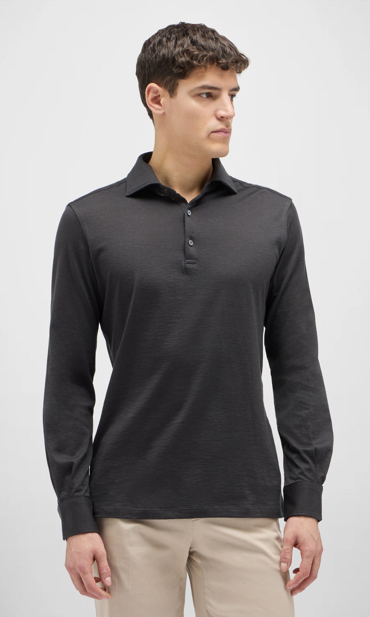 3 Button Polo Shirt With Long Sleeves In Cotton Jersey And Cashmere