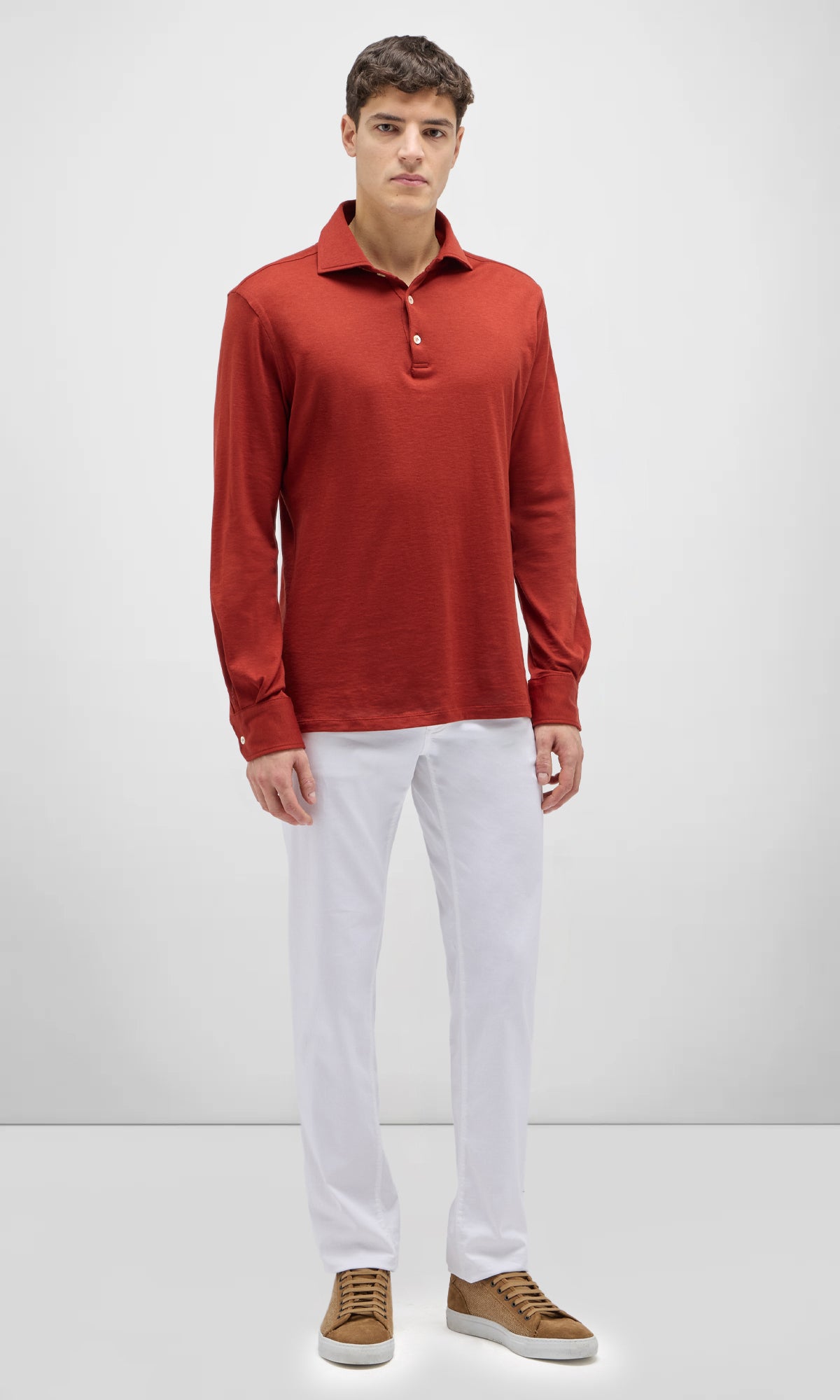 3 Button Polo Shirt With Long Sleeves In Cotton Jersey And Cashmere