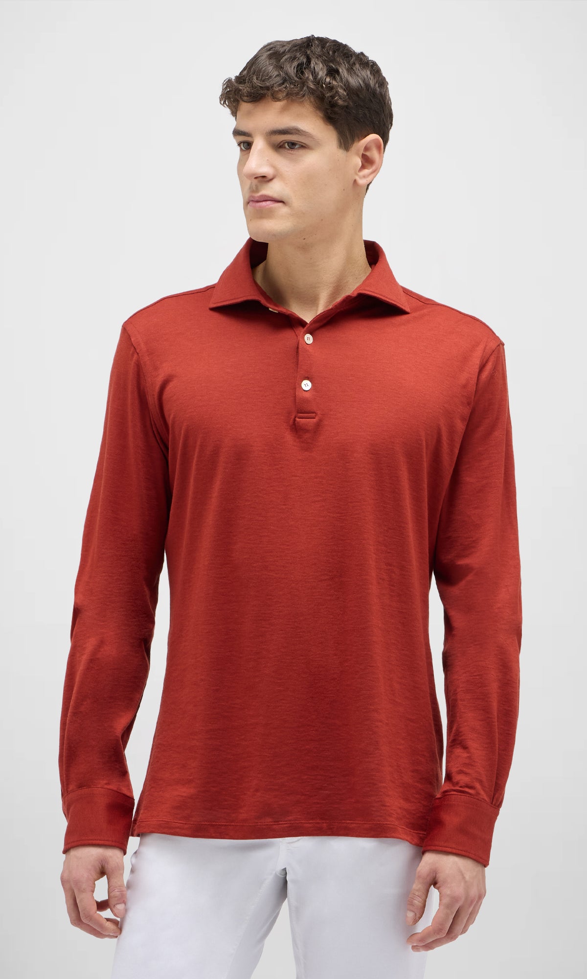 3 Button Polo Shirt With Long Sleeves In Cotton Jersey And Cashmere