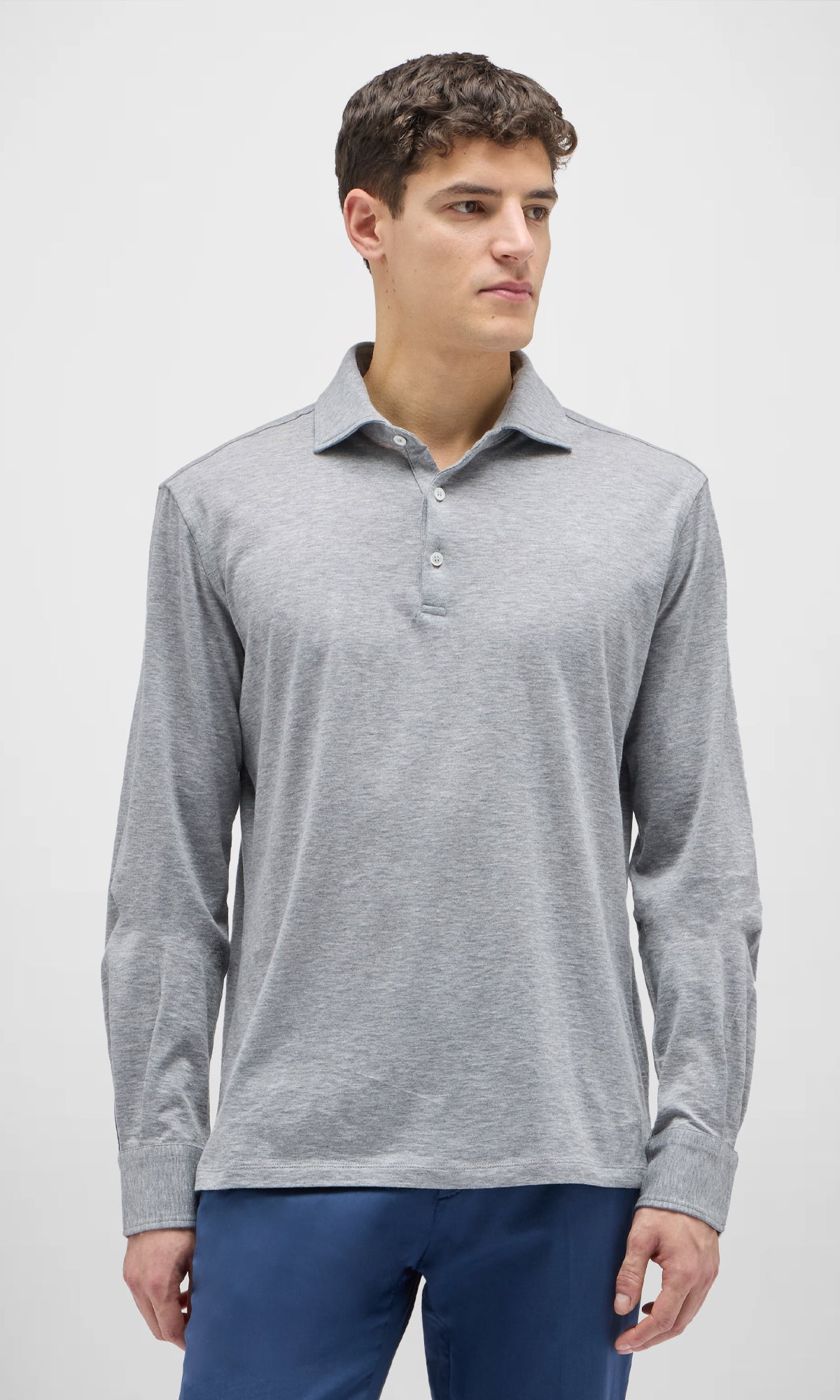 3 Button Polo Shirt With Long Sleeves In Cotton Jersey And Cashmere