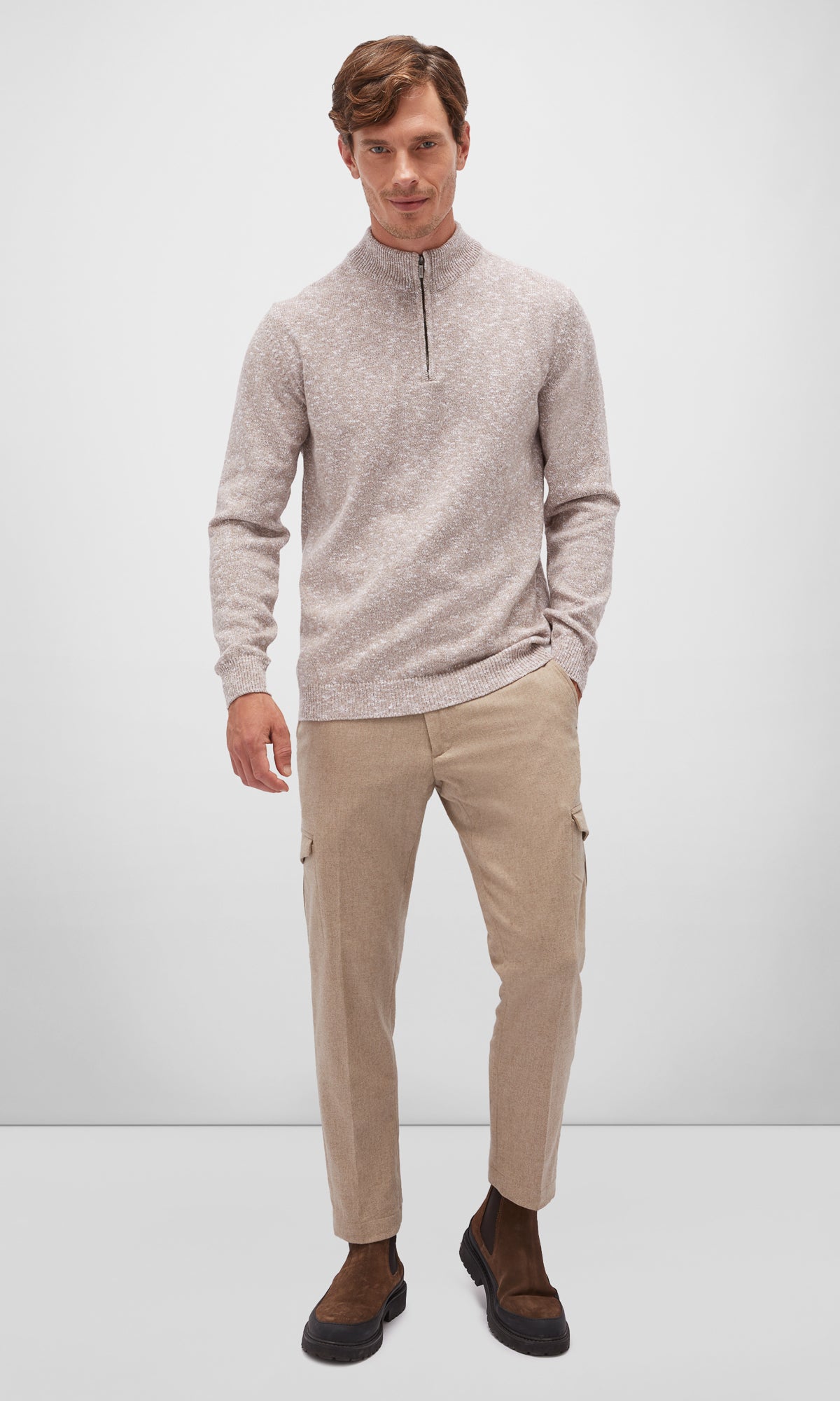 Wool And Cotton Blend Zip Sweater