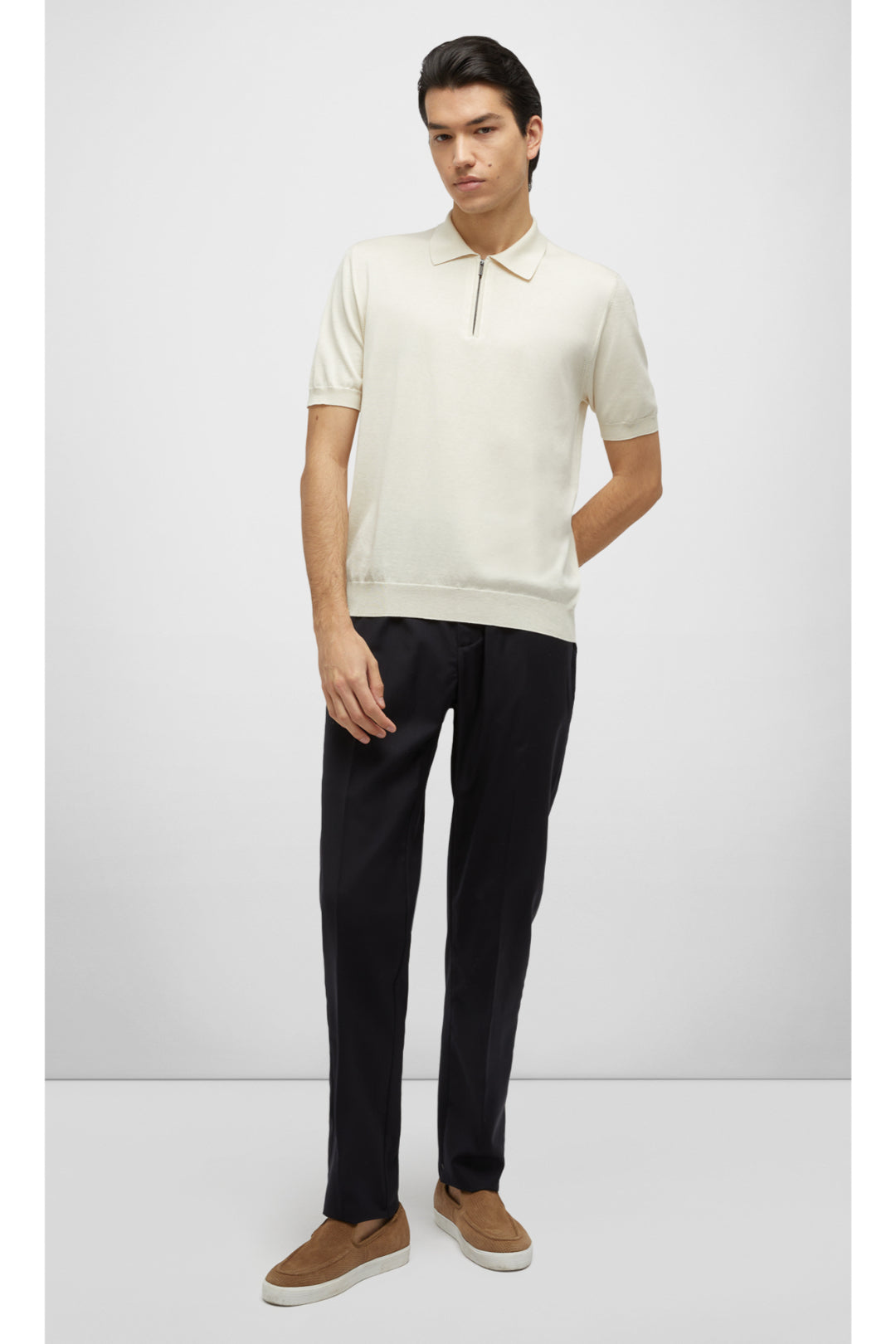 Silk and cotton polo shirt with zip