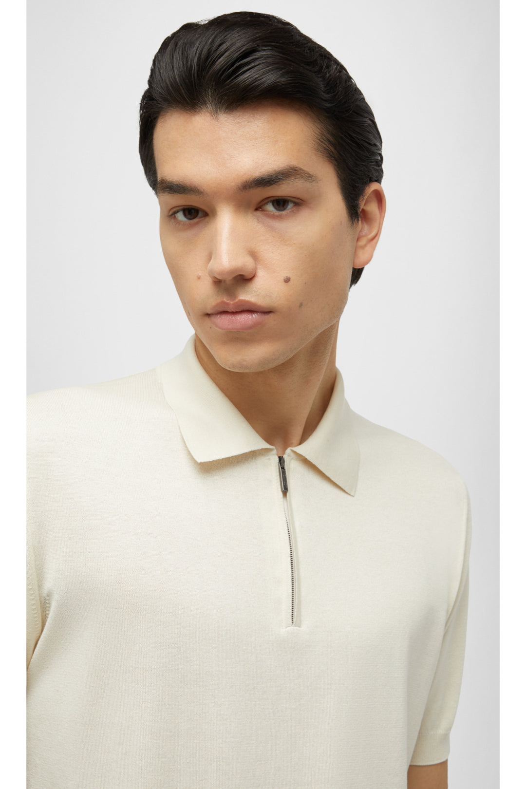 Silk and cotton polo shirt with zip