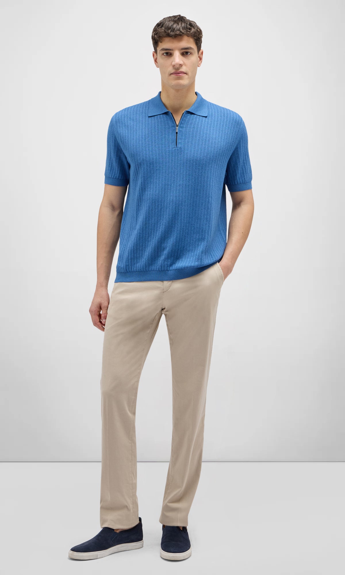 Silk and Cotton Short Sleeve Zip Polo