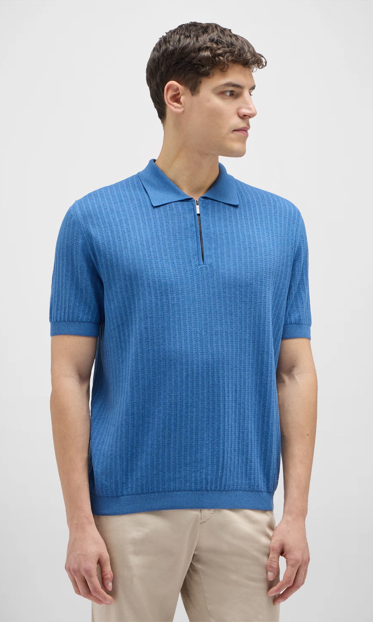 Silk and Cotton Short Sleeve Zip Polo