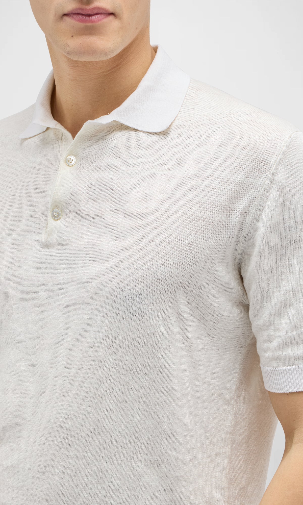 Linen, Silk and Cotton Polo with Two Button Collar