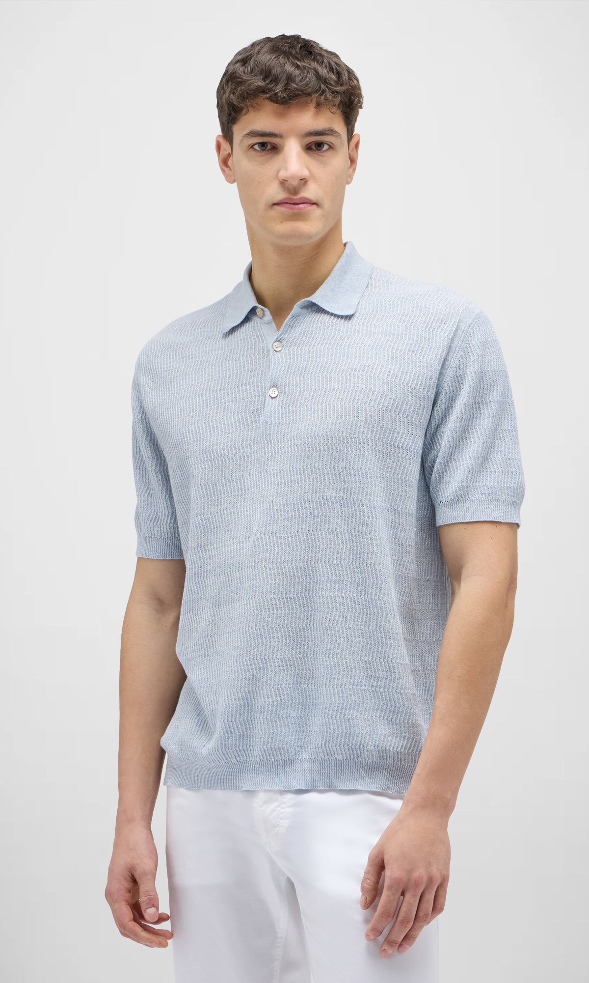 3 Button Polo Shirt In Linen And Cotton