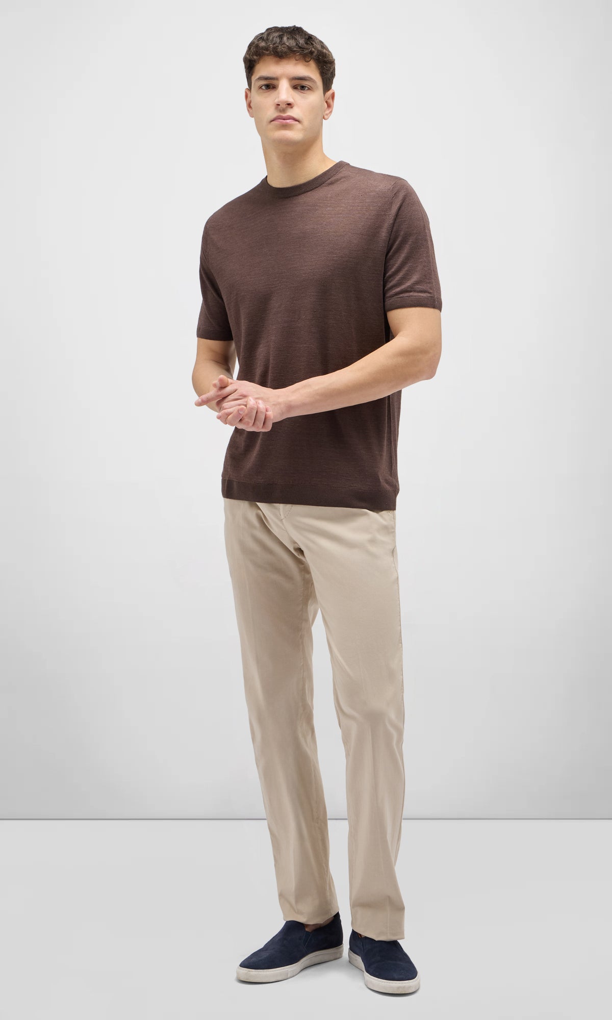 Linen and Silk Short Sleeve Crew Neck T-Shirt