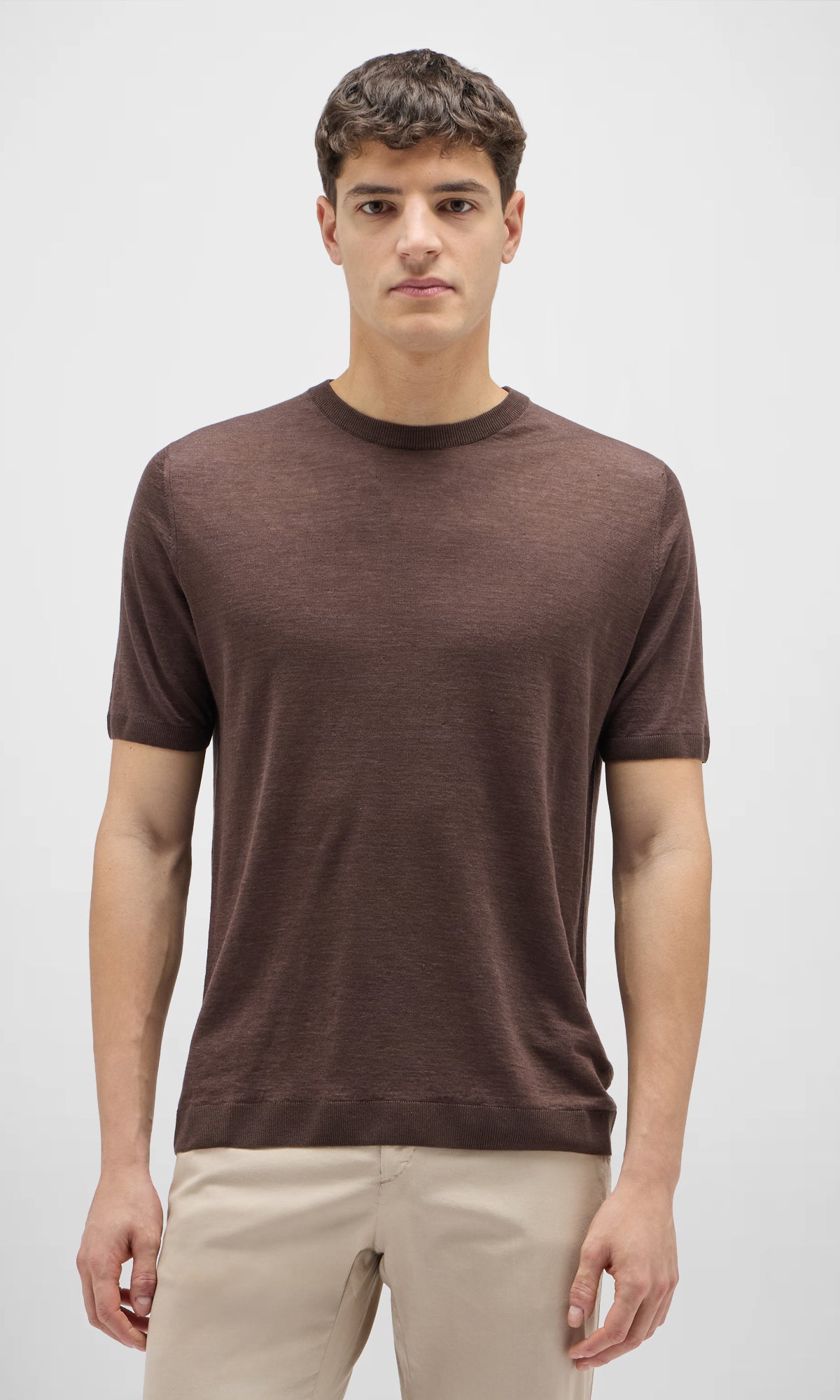 Linen and Silk Short Sleeve Crew Neck T-Shirt