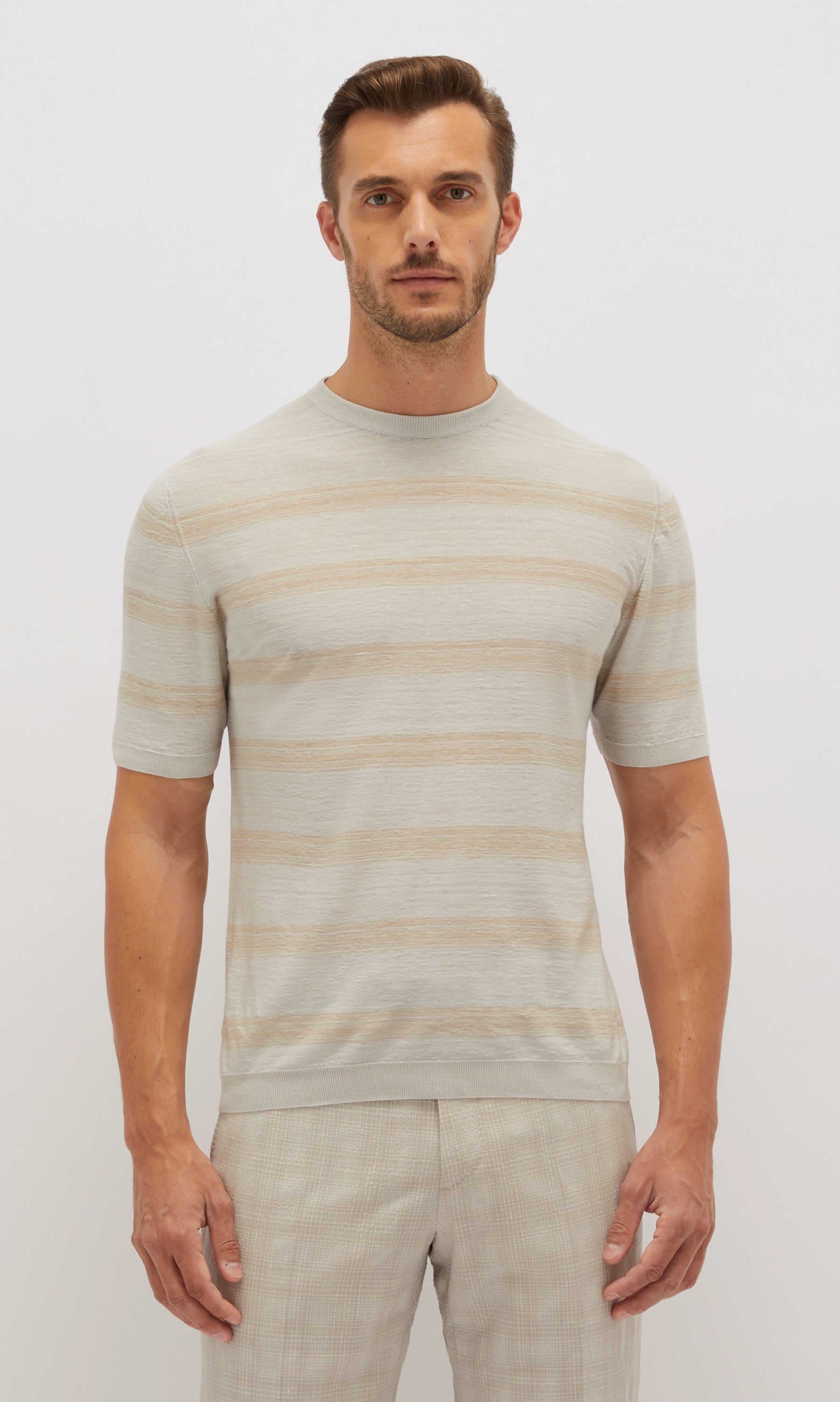 Striped Crew-Neck T-shirt In Linen And Silk