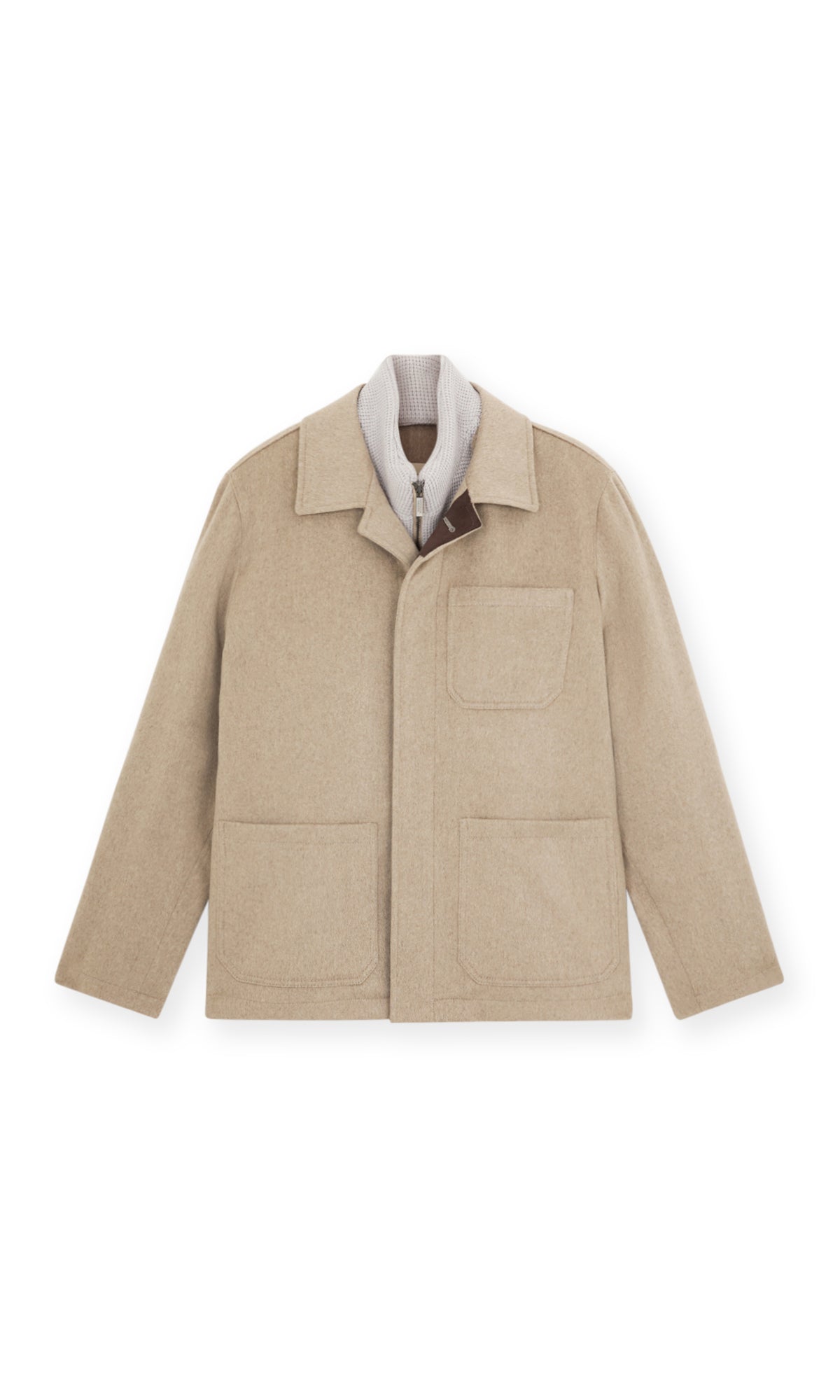 Chore Jacket In Cashmere With Detachable Bib In Iconic Brenta Stitch.