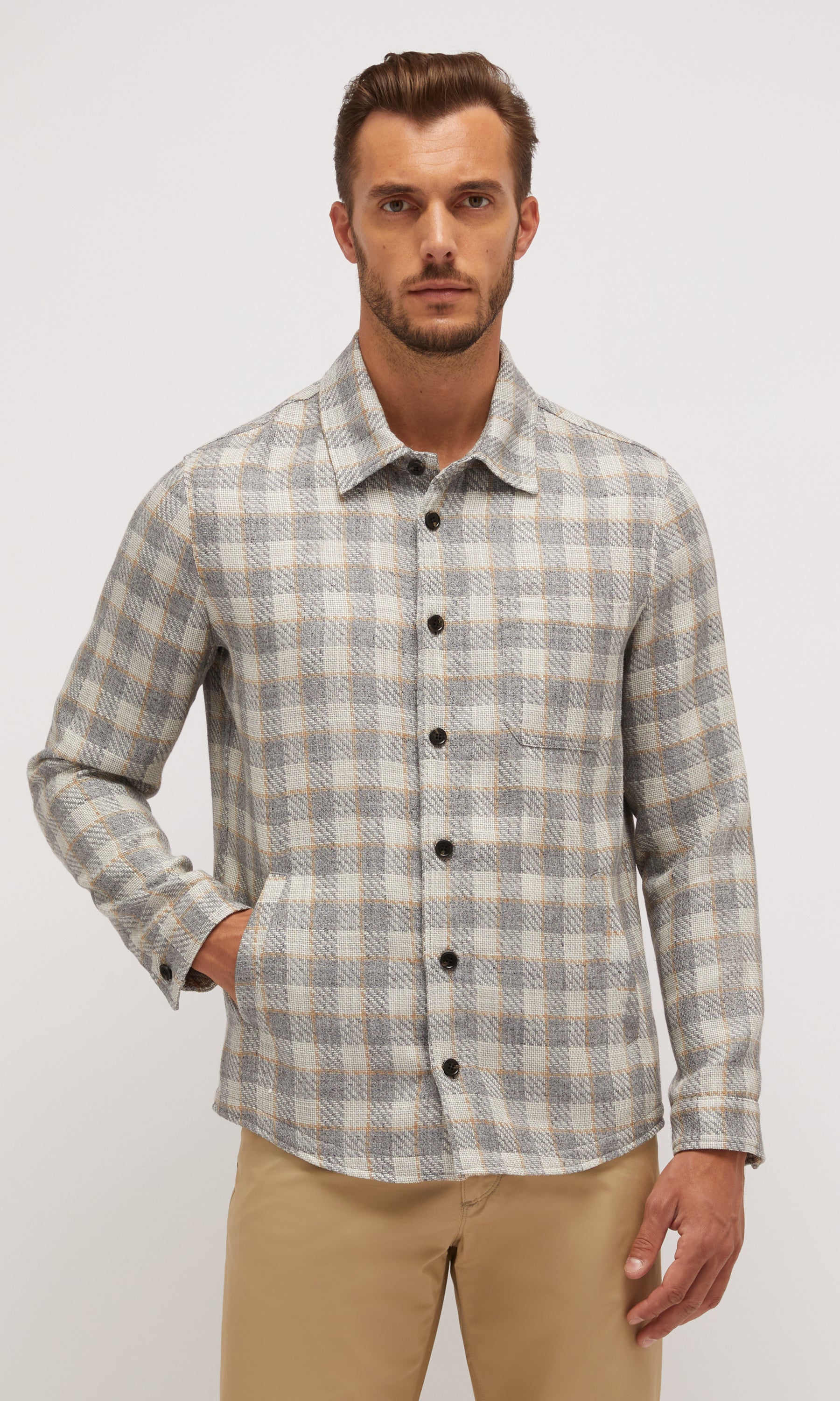 Overshirt Check In Silk, Linen And Cotton