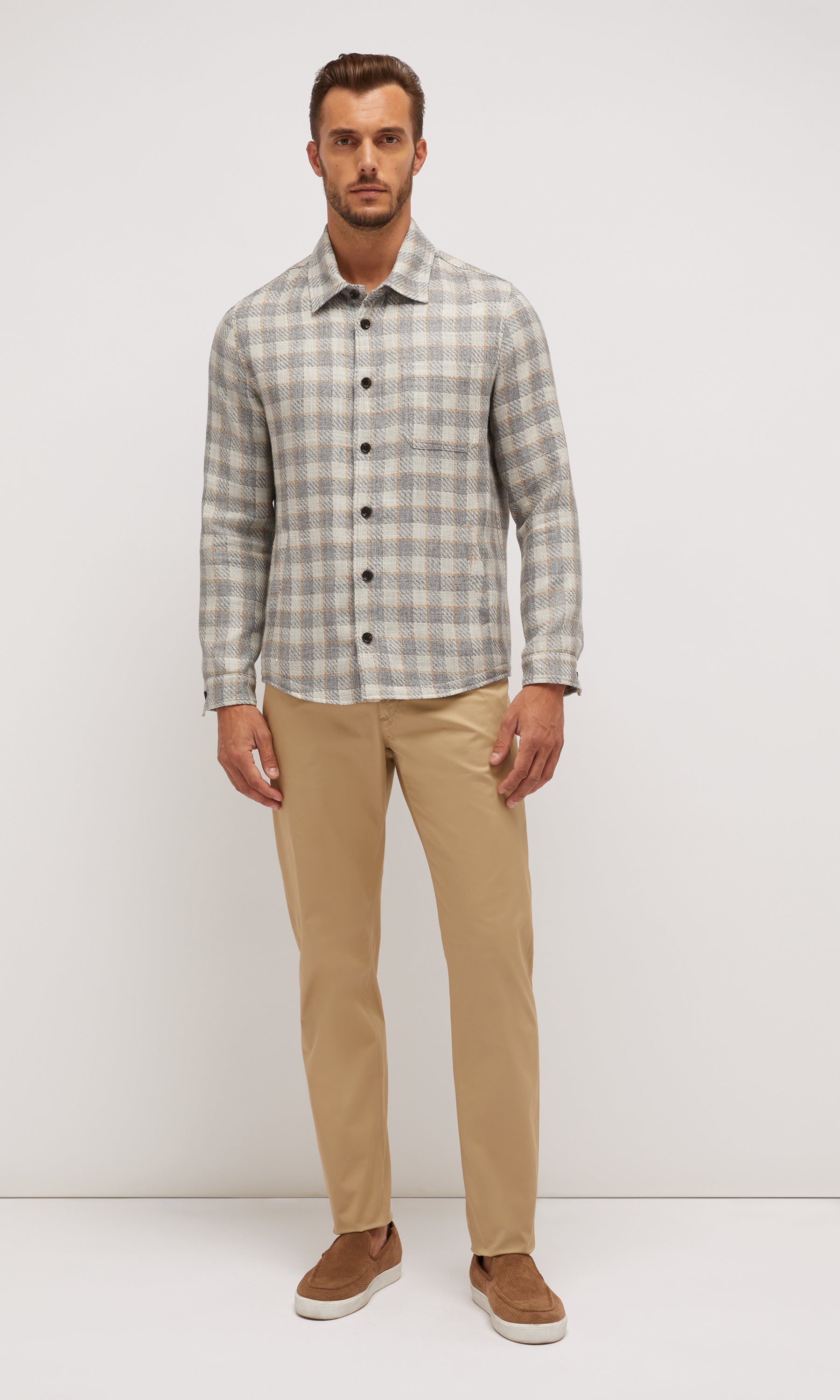 Overshirt Check In Silk, Linen And Cotton