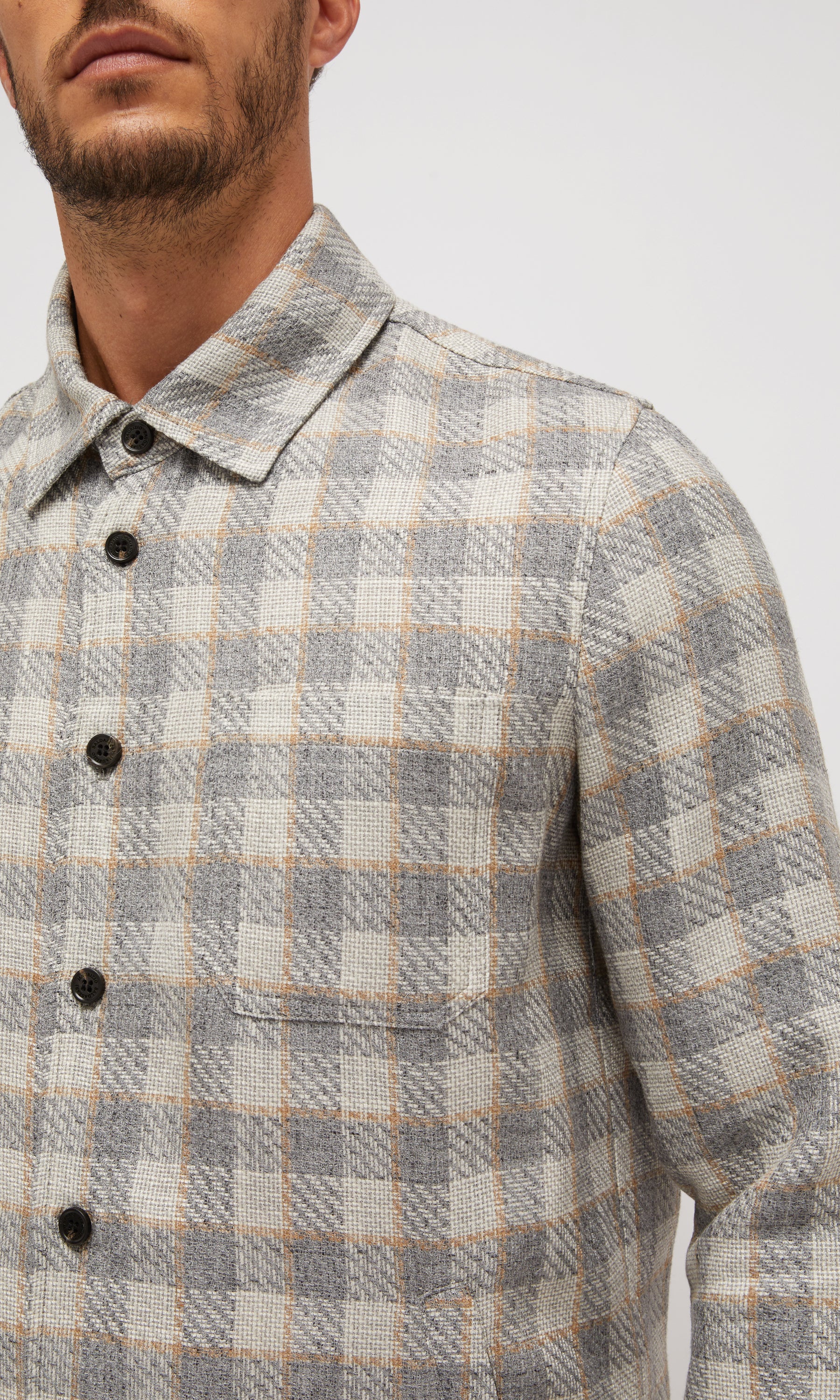 Overshirt Check In Silk, Linen And Cotton