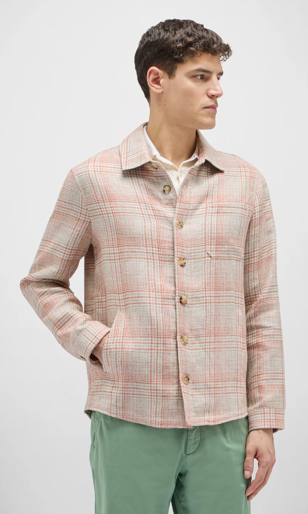 Overshirt In Exclusive Check In Hemp And Wool