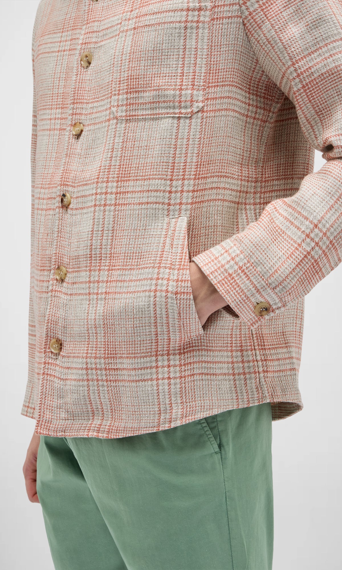 Overshirt In Exclusive Check In Hemp And Wool