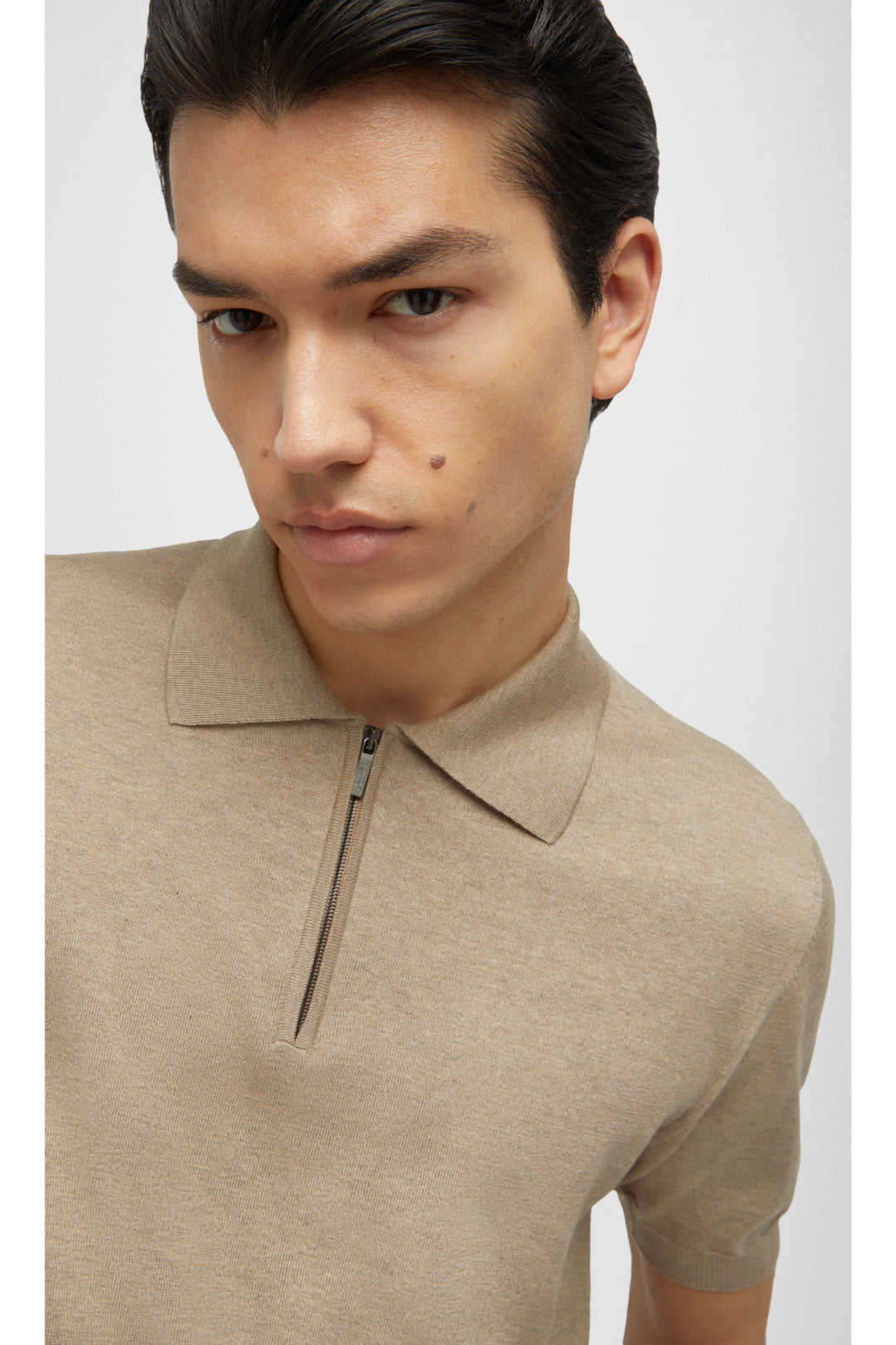 Silk And Cotton Zip Polo Shirt