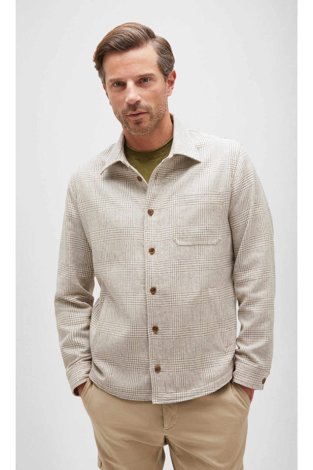 Overshirt In Pure Wool, Silk And Hemp Prince Of Wales